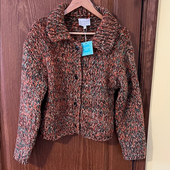 Hayden Sweaters - Hayden Vibrant Knit Cardigan in Orange and Black